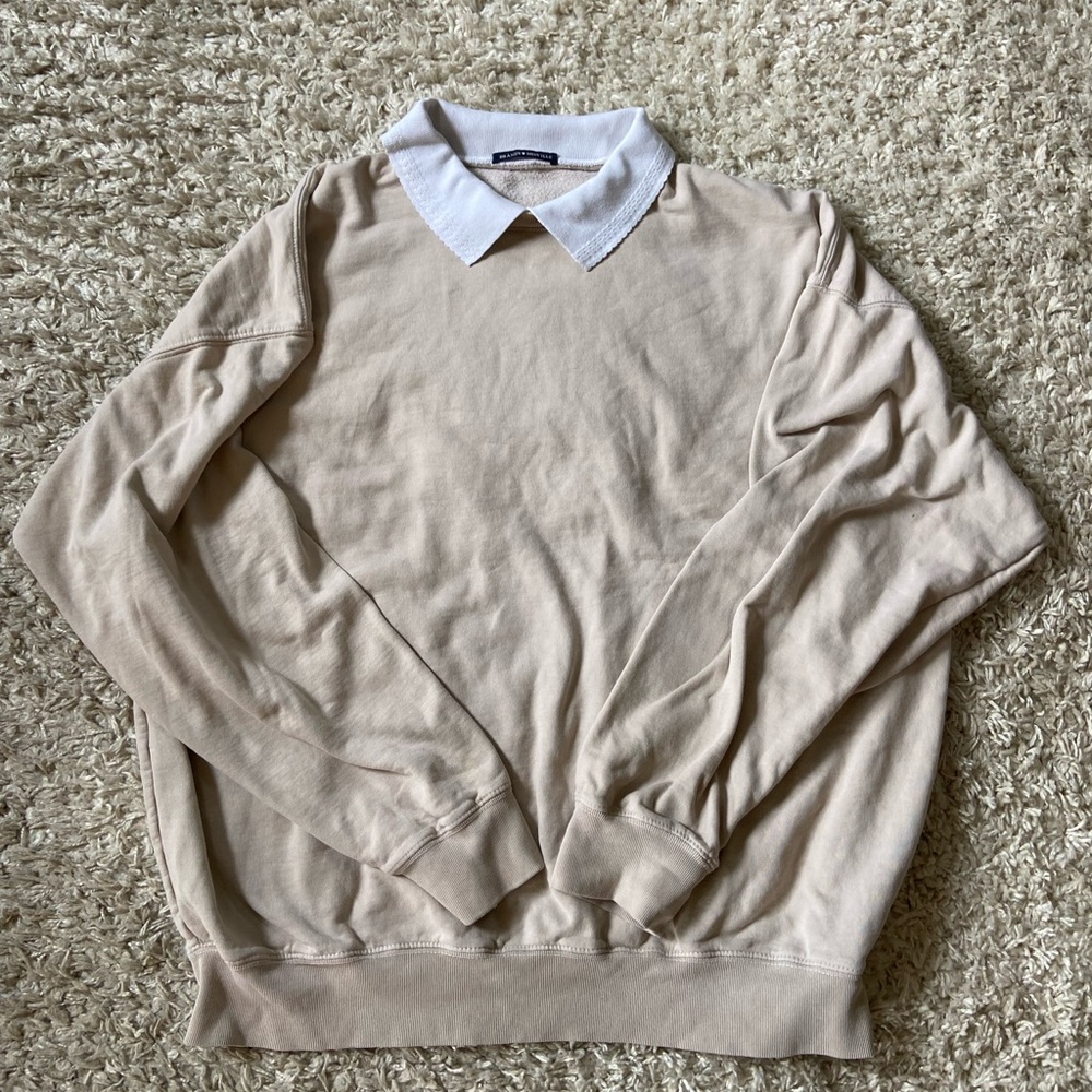 Brandy Melville Oversized Beige Crewneck with False Collar